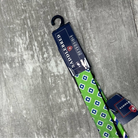 Saddlebred NWT Green & Blue Stripe & Check Reversible Bowtie Bow Tie - Picture 2 of 4